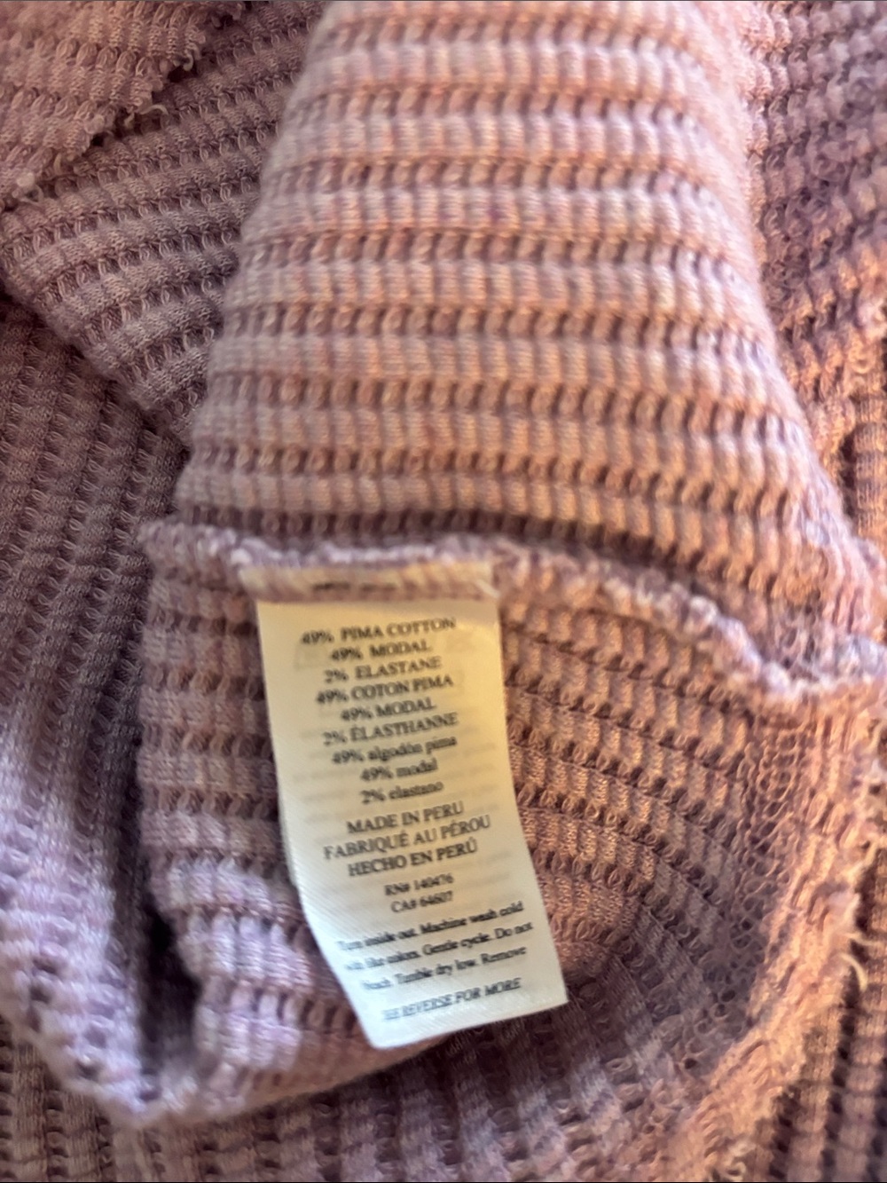 Faherty Lilac Heather Waffle Ribbed  Henley Long-Sleeve Top Like New Cotton XS - Picture 7 of 9